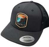 Acadia Trucker Hat with National Park Woven Patch (Grey/Black)